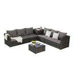 6-Piece Wicker Sectional Sofa Set with Corner & Glass Table