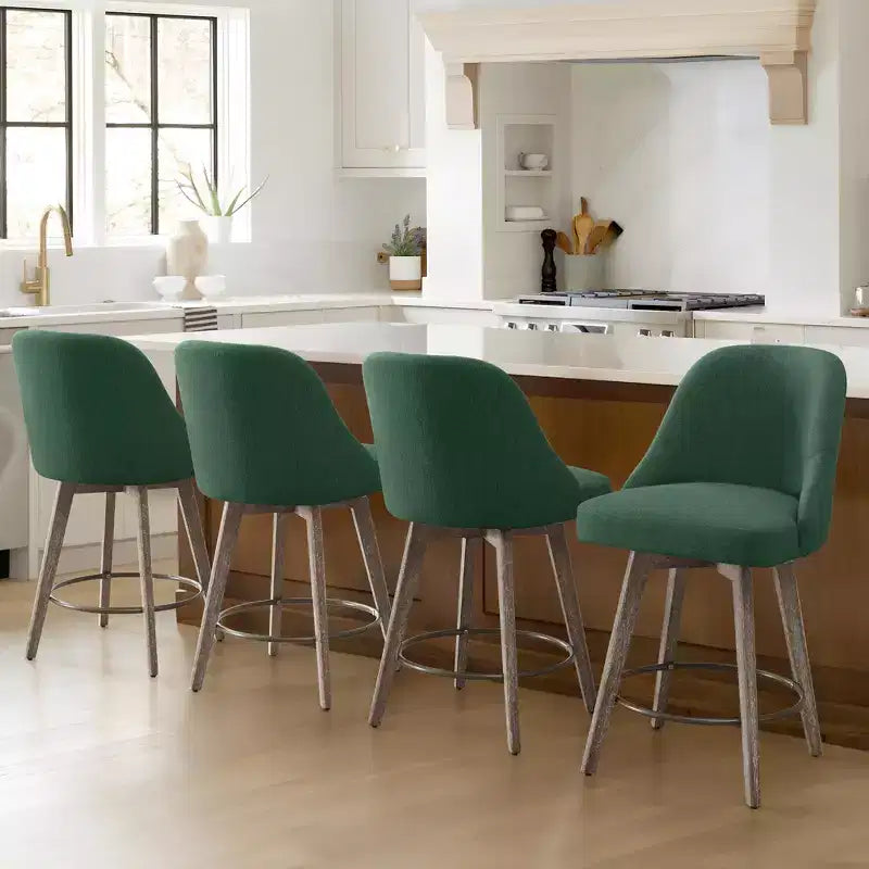 Bekrvio 26 Counter Height Swivel Bar Stools Set of 4 Backs and Wood Legs,Linen Fabric/PU Leather Upholstered Barstools for Kitchen Island