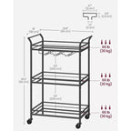 Bar Cart, Home Bar Serving Cart, Small Bar Cart with 3-Tier Shelf, Wine Holders, Glass Holders, Bar Cart, 15 x 23.6 x 36.2 Inches