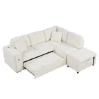 L-Shaped 4-Seat Sectional Sofa with Pull-Out Bed, Ottoman, USB Ports & Drop-Down Table