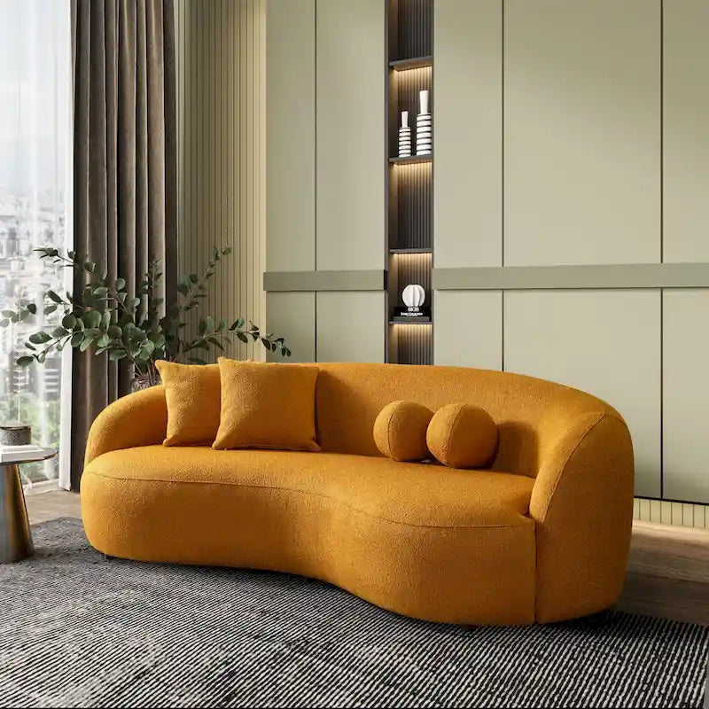 Blaine Japandi Style Luxury Modern Boucle Fabric Curved Sofa