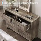 Dresser for Bedroom, 6 Drawer Wide Dresser Storage Organizer, Modern Wooden Chest of Drawers with Metal Handles for Hallway, Entryway, Home Office