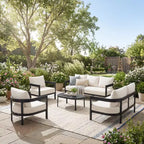 Christopher Knight Home Althea 5 Piece Modern Outdoor Curved Aluminum Conversation Set with Glass Coffee Table