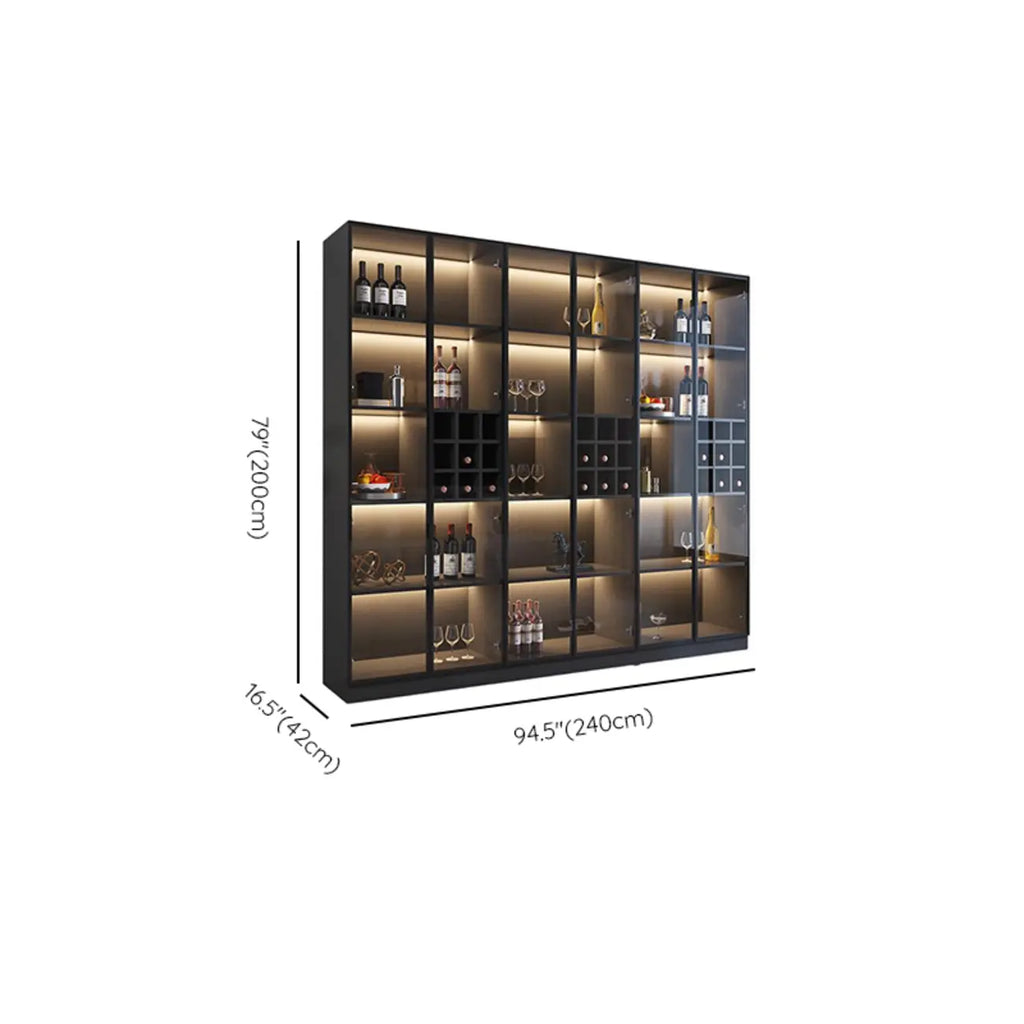 Minimalist Black Wooden Wine Rack Cabinet with Glass Door