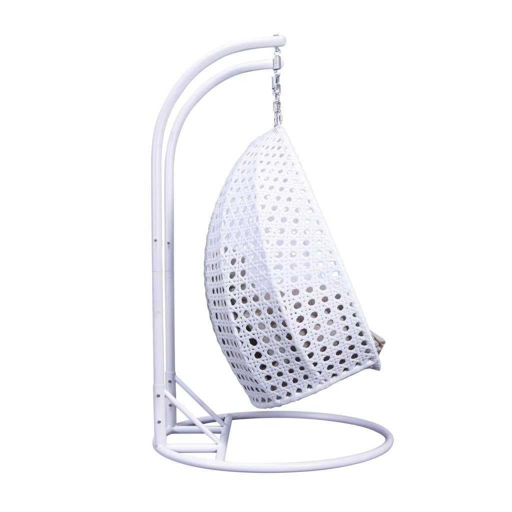 LeisureMod 2 Person Hanging Egg Chair with Stand - Outdoor/Indoor Rattan Wicker Patio Swing Hammock Lounger with Cushions