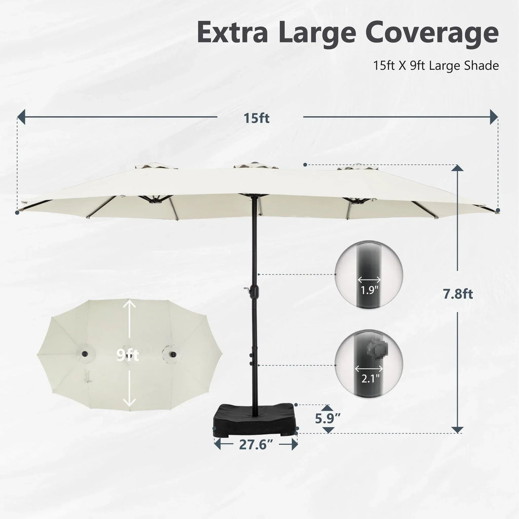MAISON ARTS 15ft Double-Sided Patio Extra Large Twin Umbrella with Base Included