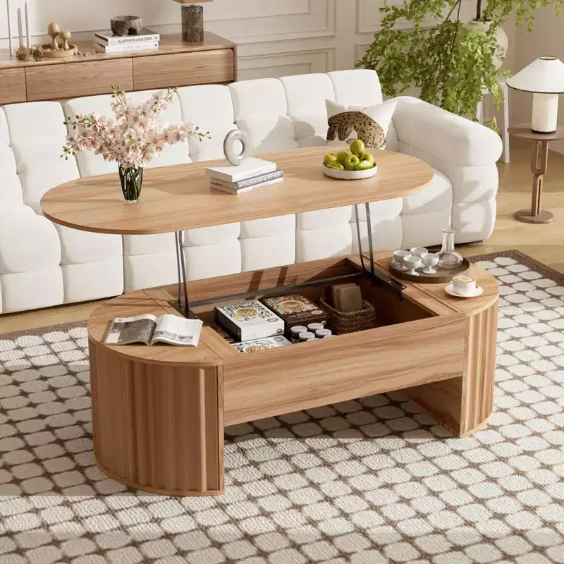 47.2 Lift Top Coffee Table, Oval Wooden Center Table with Hidden Storage, Modern Cocktail Table for Living Room Bedroom Office