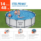 Bestway Steel Pro MAX Round Above Ground Swimming Pool with Pump & Cover