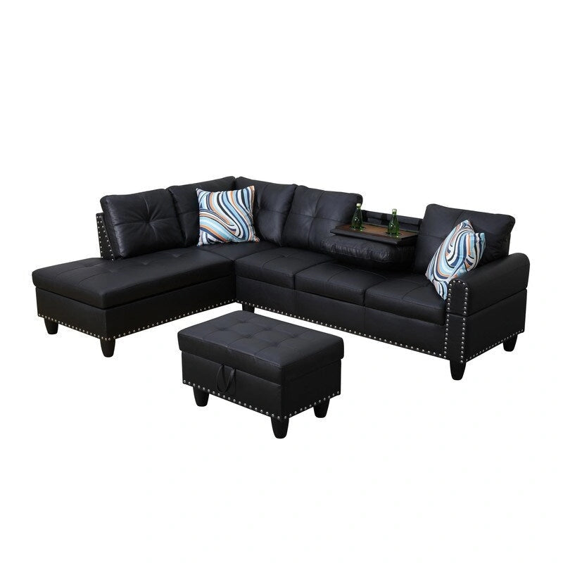 Modern 3-Piece Black Faux & Synthetic Leather Sofa Set: Sleek Style for Living Rooms
