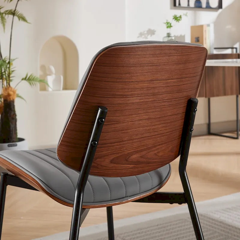 2PCS Faux Leather Chair with Metal Legs