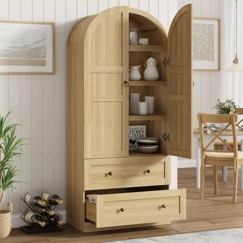 71 High Arched Bookcase, Wooden Arched Bookshelf With Doors and Drawers, Large Arched Display Bookcase With Storage, Suitable for Office Living Room