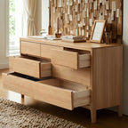 Traditional Natural Oak Wood Double Dresser for Bedroom