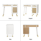 Computer Desk with 2 Drawers Modern Rattan Home Office Desk with File Cabinet