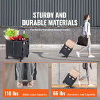 Foldable Utility Cart, 110 lbs Load Capacity, Folding Portable Rolling Crate Handcart with Heavy Duty Telescoping Handle and 4 Rotate Wheels