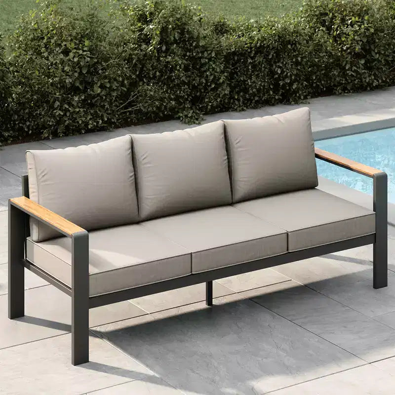 Aluminum Patio Furniture Set, Outdoor Sectional Sofa with 5 Thick Cushions, 4 Armrests & Coffee Table for Garden, Deck, Backyard