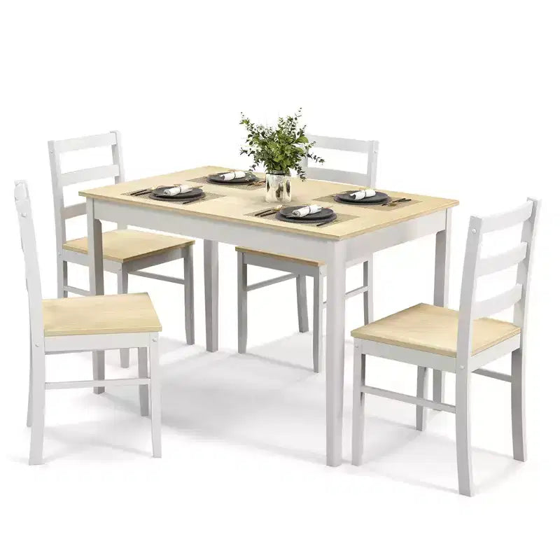 Costway 5-Piece Dining Set Solid Wood Kitchen Furniture with Rectangular Table & 4 Chairs Natural/Coffee/Grey