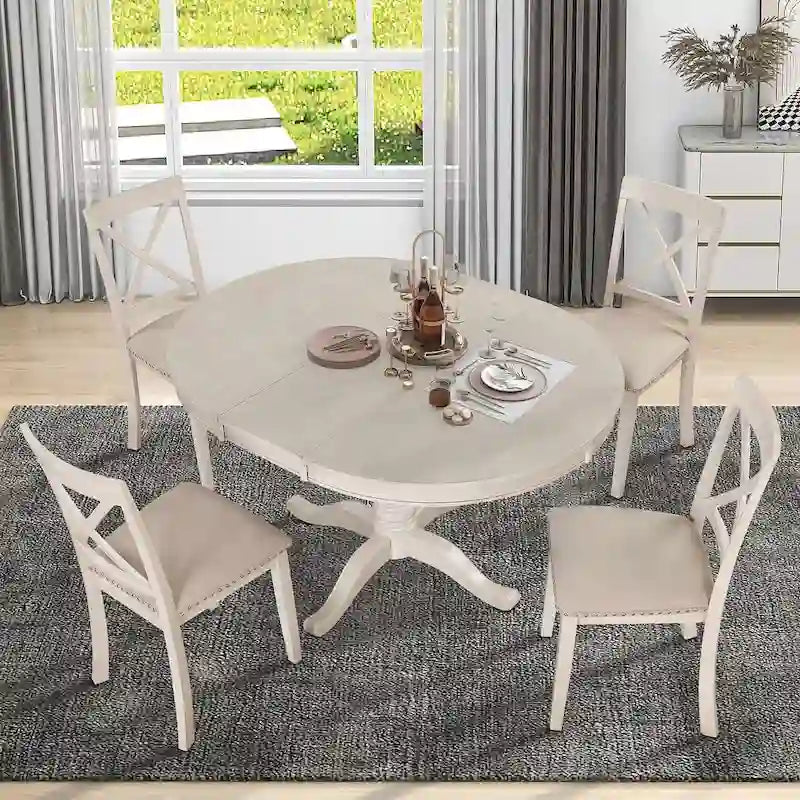 42-54 Farmhouse Round Extendable Dining Table for 4