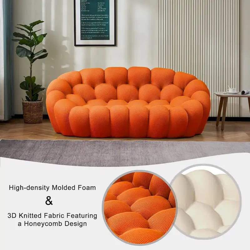 2-Seat Bubble Curved Lazy Sofa Honeycomb Shaped with 3D Textile Fabric for Living Room Salon Apartment