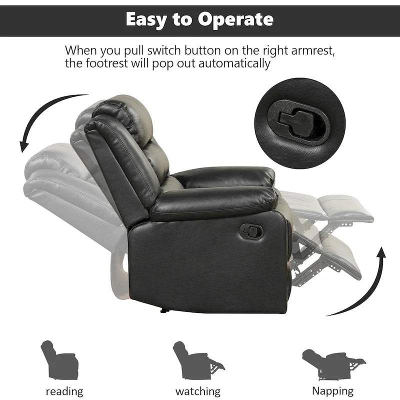 Breathable PU Leather Manual Recliner Chair with Overstuffed Arm and Back