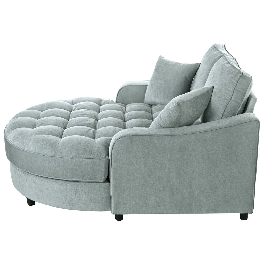 Chenille Chaise Lounge Sofa Bed, Upholstered Sofa Couch with Tufted Backrest and 2 Detachable Pillows for Living Room