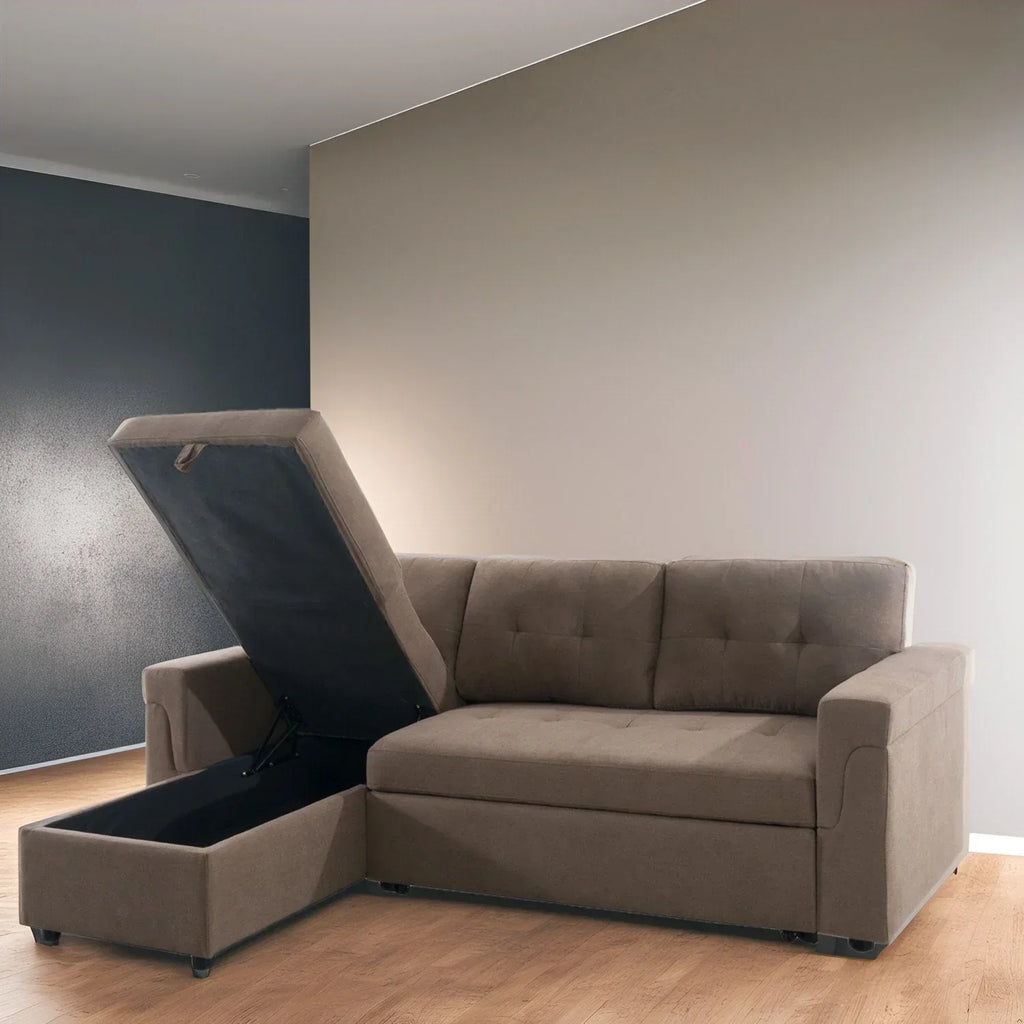 Convertible Reversible Sectional Sofa with Pull-Out Sleeper Bed, Hidden Storage Chaise, and Durable Legs
