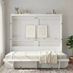 2-in-1 Invisible Murphy Bed with Shelf Storage, Queen Size, Natural Wood (Mattress Not Included)