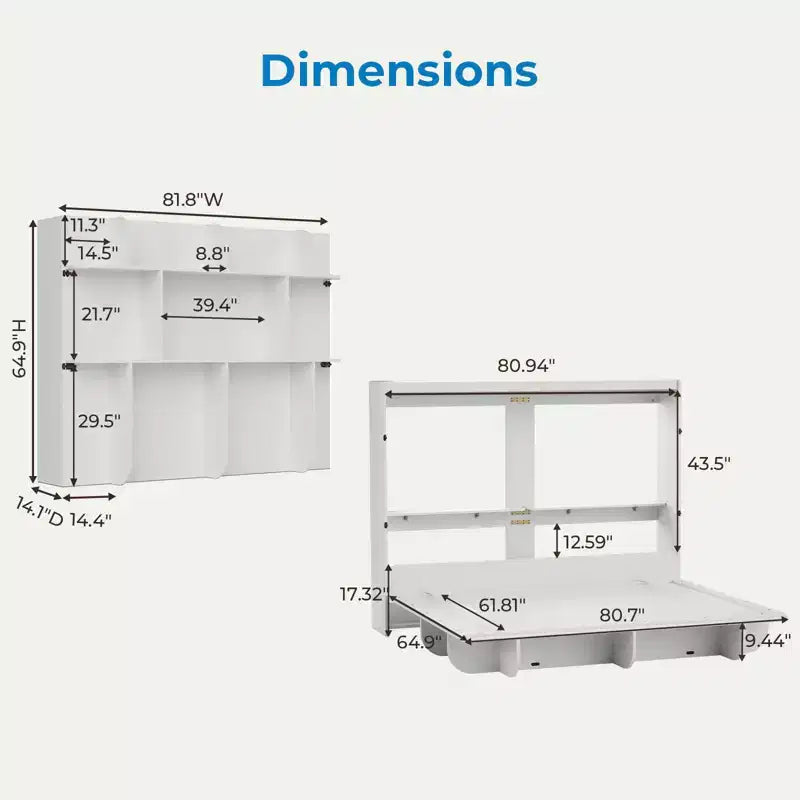 2-in-1 Invisible Murphy Bed with Shelf Storage, Queen Size, Natural Wood (Mattress Not Included)