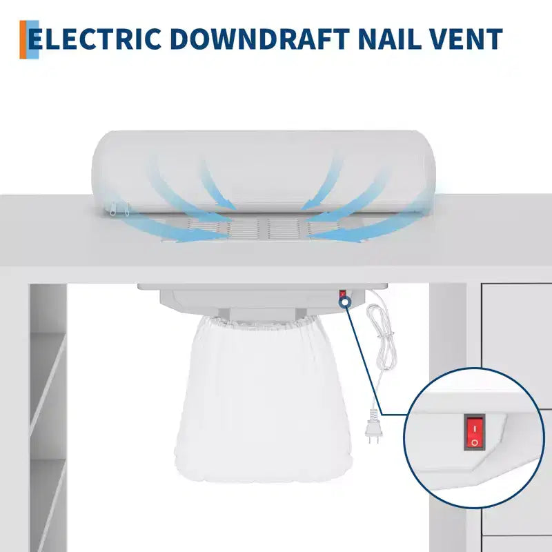 42 Manicure Table for Nail Tech with Dust Collector and Wrist Rest, Nail Desk with Vertical Pull-Out Locker, 1 Storage Cabinet, 2 Drawers