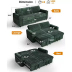 Dyonery 91 Sectional Sleeper Sofa Bed with Pull Out Bed,Reclining Backrest/Two Pull Out Beds/USB Ports/Cup Holders, Plush Corduroy