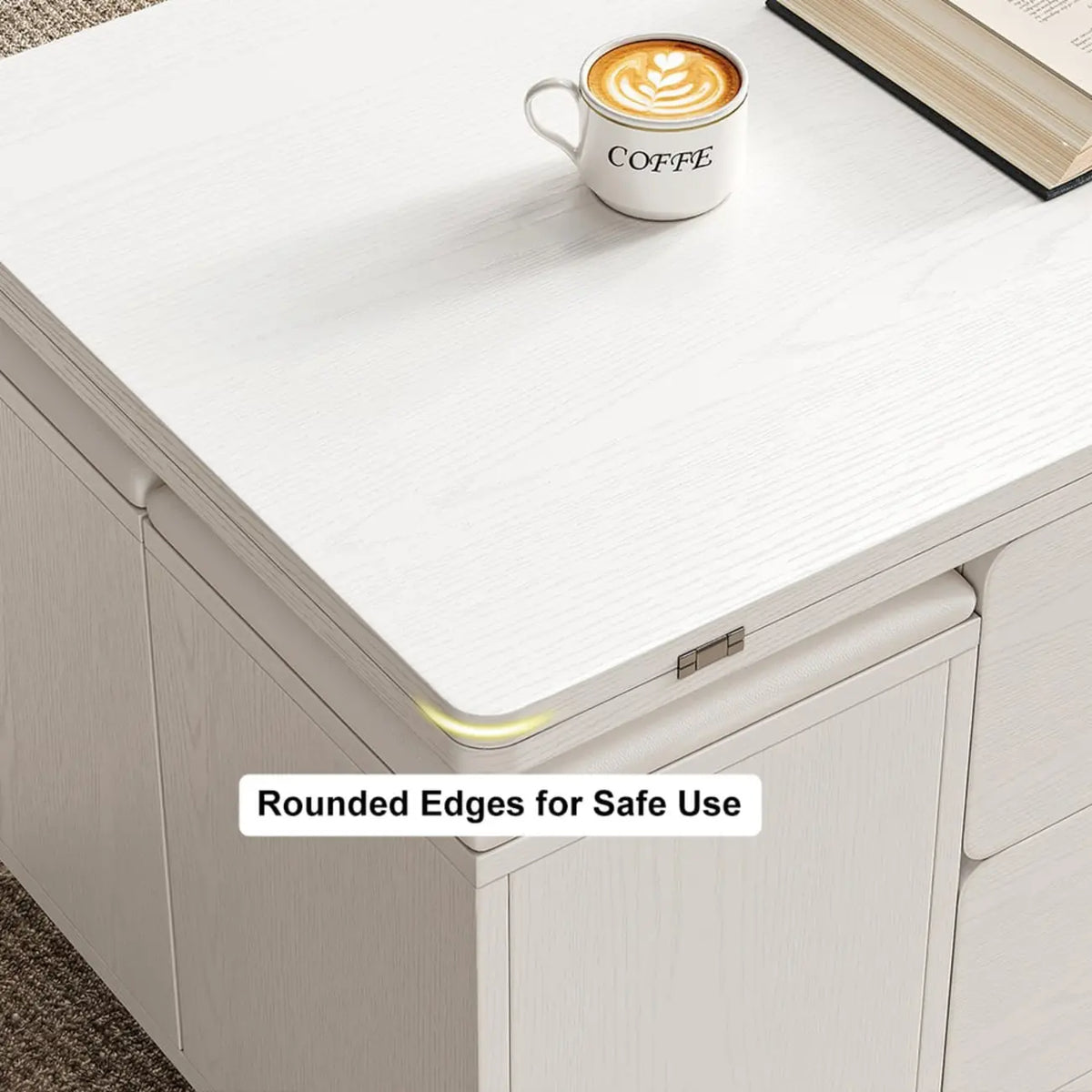 Foldable Lift-Top Coffee Table with 4 Stools & Storage