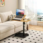 1 Set c-Shaped Side Table, Height Adjustable Overbed Bedside Table with Wheels, Multi-Purpose Sofa Table & Laptop Desk for Small Spaces
