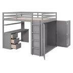 CLIHOME Full size Loft Bed with 3 Storage Drawers, Desk and Wardrobe
