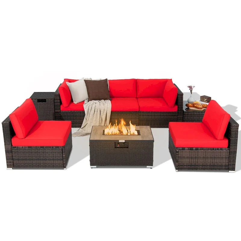 8PCS Patio Rattan Furniture Set Fire Pit Table Tank Holder Cover Deck