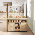 Kitchen Island , Bakers Rack with Sliding Barn Door 42 Large Kitchen Island Table with 3-Tier Microwave Stand Oven Shelves Coffee Bar Table Set