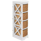 eHemco Hampton Meadows 4 Tier X-Side Corner Storage End Table with 4 Wicker Baskets