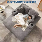 Corduroy 3-Seat Lounge Sofa with Cup Holders & Charging Ports