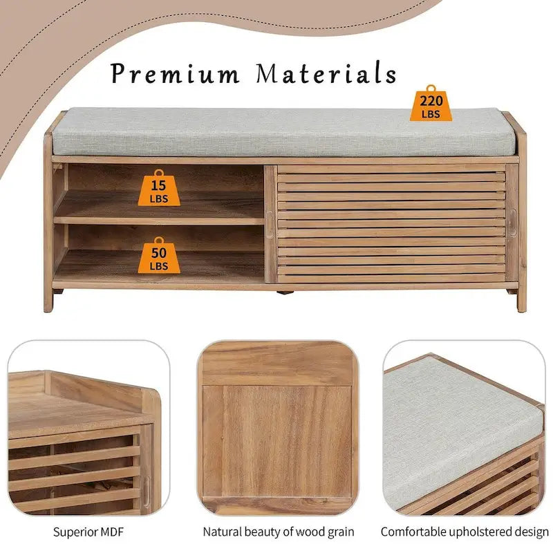43.30 Solid Wood Storage Bench with Contemporary Distressed Blinds