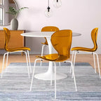 LeisureMod Bristol 5-Piece Dining Set Round Dining Table, 4 Plastic Dining Chairs White Legs