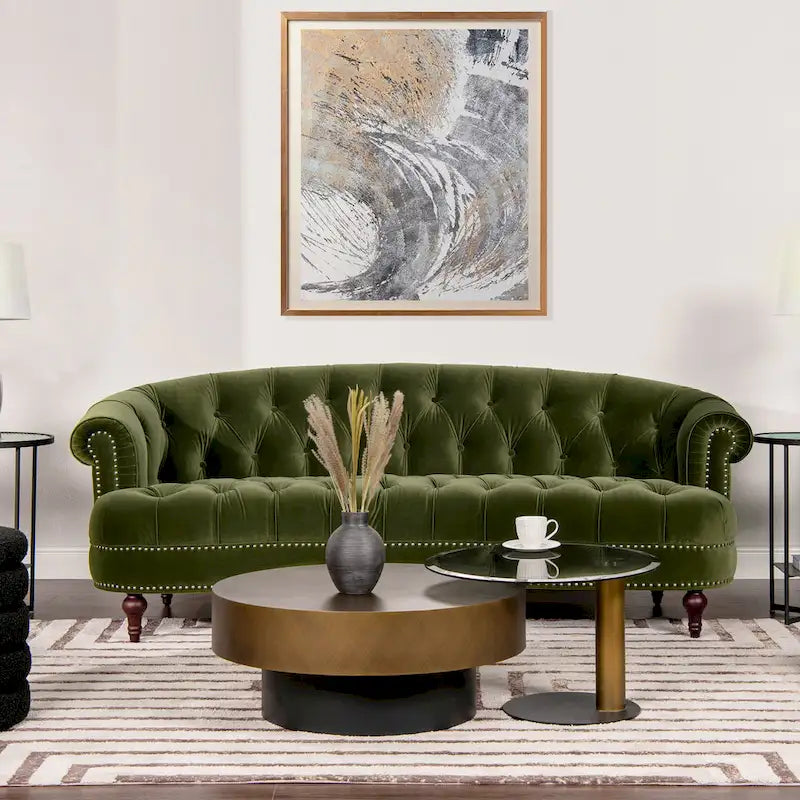 La Rosa 84 Mid-Century Modern Velvet Upholstered Chesterfield Tufted Sofa