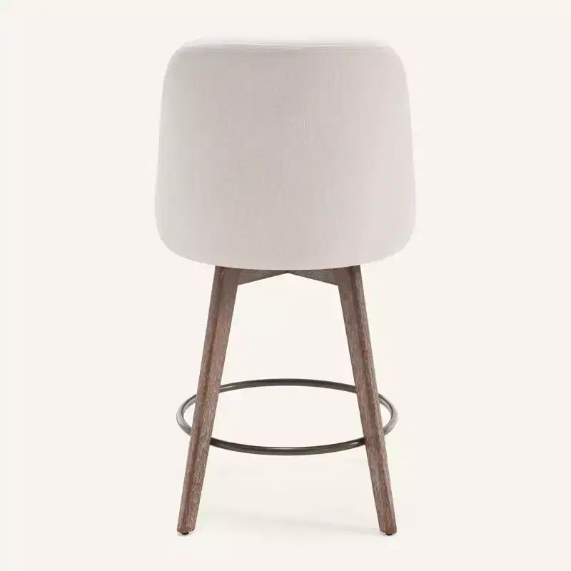 Bekrvio 26 Counter Height Swivel Bar Stools Set of 4 Backs and Wood Legs,Linen Fabric/PU Leather Upholstered Barstools for Kitchen Island