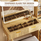 48 Fluted Makeup Vanity Desk with Mirror & LED Lights, Charging Station, Cushioned Storage Stool for Bedroom