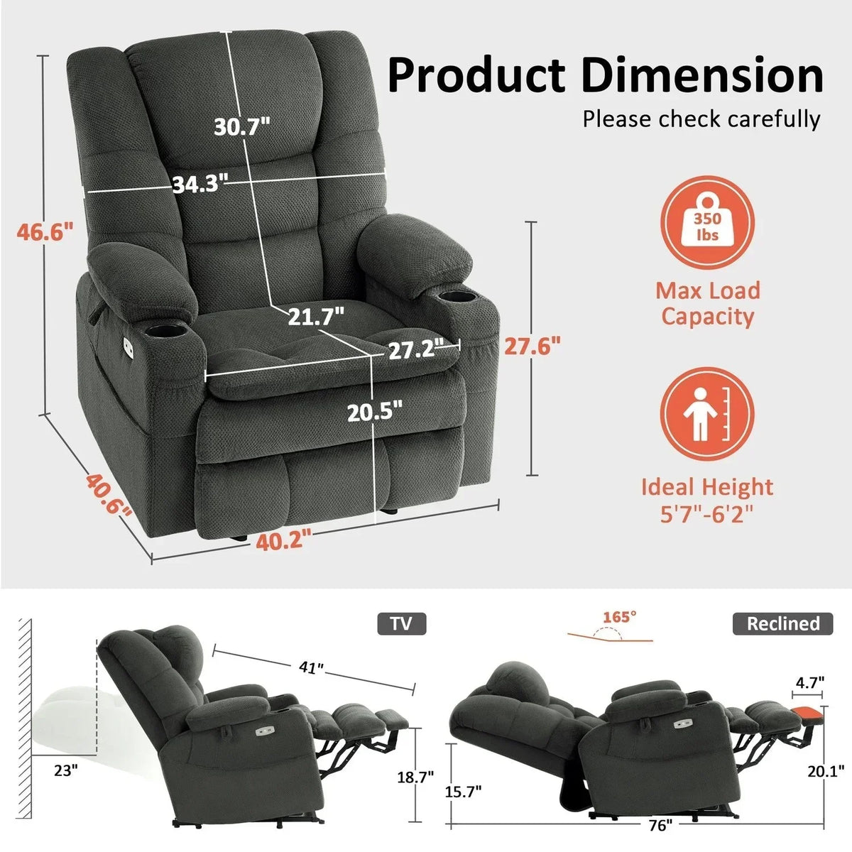 MCombo Large-Wide Dual Motor Power Lift Recliner with Massage and Dual Heating for Big and Tall Elderly, Fabric R7635