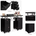 42.5 in. White MDF 3-Drawer Manicure Table Nail Desk with Storage, Doors, Electric Dust Collector