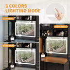 3-in-1 Makeup Vanity Desk with Lighted Mirror, Compact Vanity Table with Drawers, Storage Compartment & Rolling Stool for Bedroom