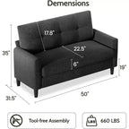 Dyonery 50 Loveseat Sofa, 2-Seater Love Seat for Office & Small Spaces, 24 Deep Seat, FSC Solid Wood Frame, Tool-Free Assembly