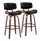 Set of 2 Lombardi Barstools Walnut/Black - LumiSource: Mid-Century Fixed-Height, Tufted, 30.5 Seat
