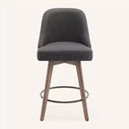 Bekrvio 26 Counter Height Swivel Bar Stools Set of 4 Backs and Wood Legs,Linen Fabric/PU Leather Upholstered Barstools for Kitchen Island