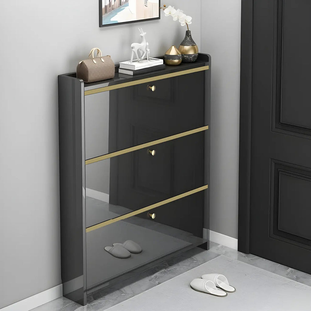 Entryway Glam Black Shoe Storage with Adjustable Shelves