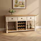Farmhouse Console Wine Rack with Chalk White Finish and Natural Top