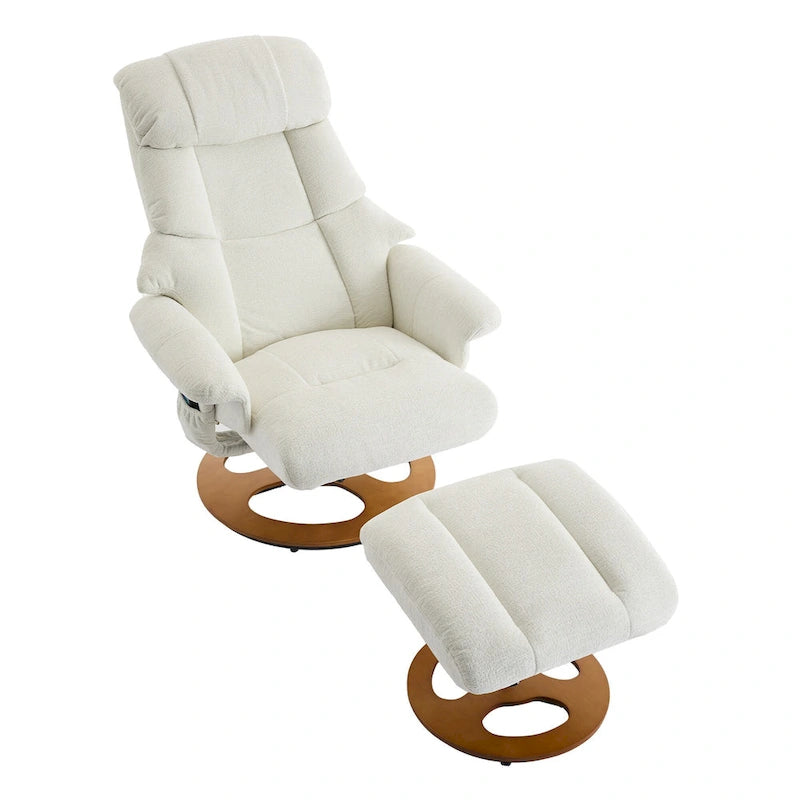 Chenille 360 Swivel Massage Recliner Chair with Ottoman, Massage and Heated Seat